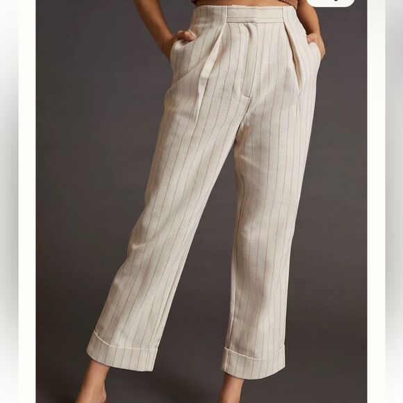 NWOT Anthropologie Significant Other Emery Cotton Blend Stripes Pleated Pants - Picture 4 of 13